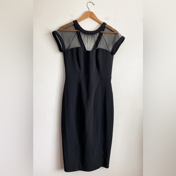 Maggy London Crepe Cocktail Sheath Dress Black Sheer Mesh Formal Career Event 10 - Picture 10 of 13
